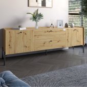 Тумба під телевізор з шухлядами LION Wood з чорними ніжками 160х65х40 см Дуб Артизан (LION-043127)