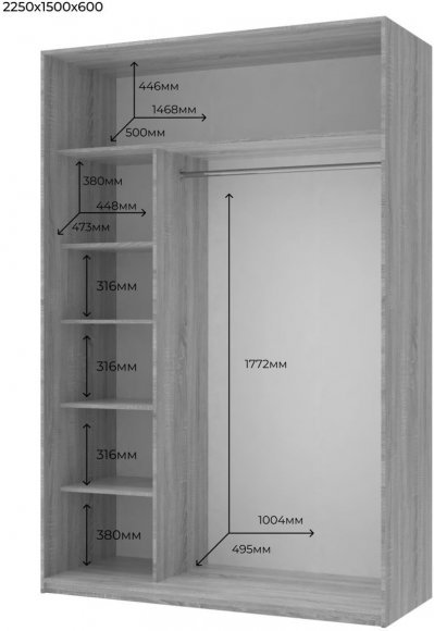 Шафа-купе Doros Сіті Лайт Кашемір 2 ДСП 150х60х225 (80736347) Шафа-купе Doros Сіті Лайт Кашемір 2 ДСП 150х60х225 (80736347)