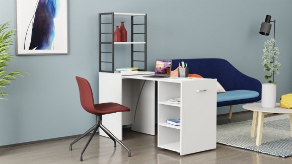 Стіл-тумба трансформер Смарт 4/1 з етажеркою Ferrum-decor 1430x1450x500 Чорний метал ДСП Біле 16 мм (FRD-105123)