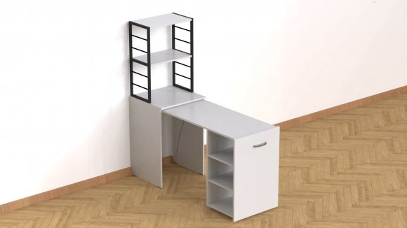 Стіл-тумба трансформер Смарт 4/1 з етажеркою Ferrum-decor 1430x1450x500 Чорний метал ДСП Біле 16 мм (FRD-105123)