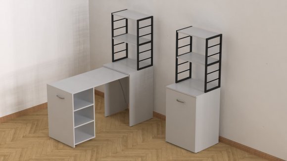 Стіл-тумба трансформер Смарт 4/1 з етажеркою Ferrum-decor 1430x1450x500 Чорний метал ДСП Біле 16 мм (FRD-105123)