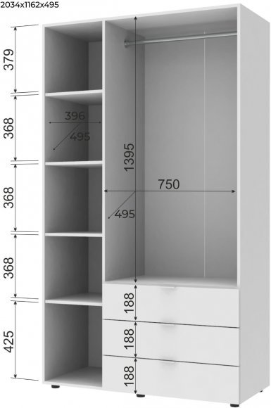 Шафа розпашна для одягу Doros Гелар 116,2х49,5х203,4 см Білий (DRS-011169)