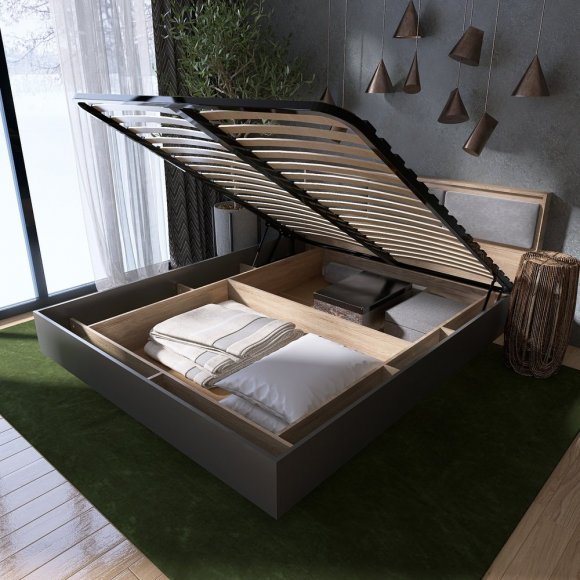 Ліжко двоспальне з підйомним механізмом Еверест Сіті-1400 200,5х148,8х82,6 см Дуб сонома/Графіт (DTM-071092) Ліжко двоспальне з підйомним механізмом Еверест Сіті-1400 200,5х148,8х82,6 см Дуб сонома/Графіт (DTM-071092)