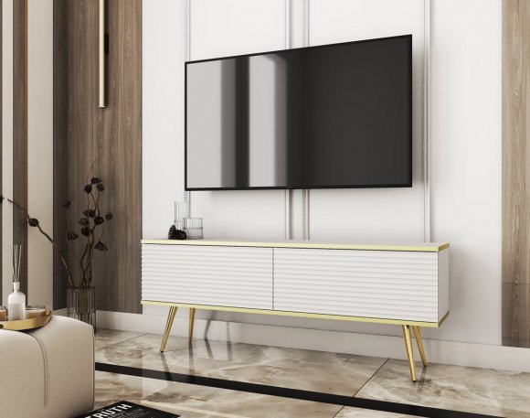 Тумба під телевізор Perfect Home Оро / Oro 2-дверна з золотими ніжками RTV135 MDF Білий (PFH-091329) Тумба під телевізор Perfect Home Оро / Oro 2-дверна з золотими ніжками RTV135 MDF Білий (PFH-091329)
