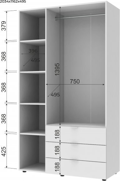 Комплект шаф для одягу Doros Гелар (2 шт.) 193,7х49,5х203,4 см Білий (DRS-011170)