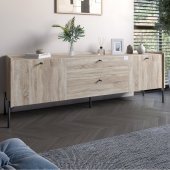 Тумба під телевізор з шухлядами LION Wood з чорними ніжками 160х65х40 см Дуб Сонома (LION-043129)