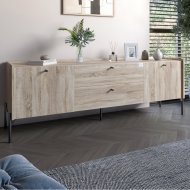 Тумба під телевізор з шухлядами LION Wood з чорними ніжками 160х65х40 см Дуб Сонома (LION-043129)