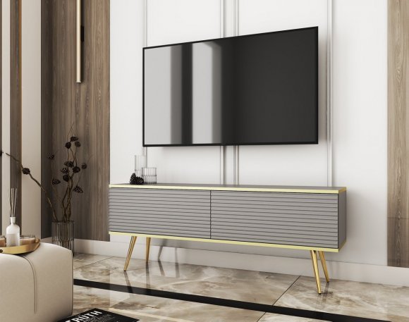 Тумба під телевізор Perfect Home Оро / Oro 2-дверна з золотими ніжками RTV135 MDF Сірий (PFH-091330) Тумба під телевізор Perfect Home Оро / Oro 2-дверна з золотими ніжками RTV135 MDF Сірий (PFH-091330)