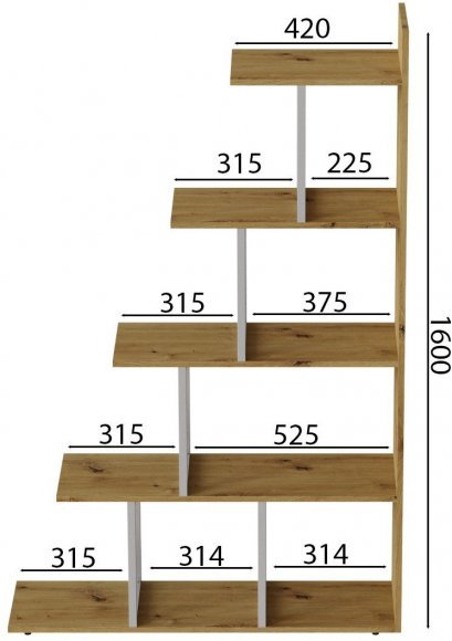 Етажерка Ferrum-decor Стелла 1600x1020x300 Білий метал ДСП Дуб Артізан (FRD-105489)