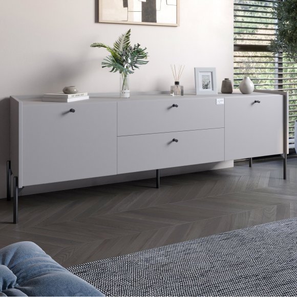 Тумба під телевізор з шухлядами LION Wood з чорними ніжками 160х65х40 см Кашемір (LION-043131)