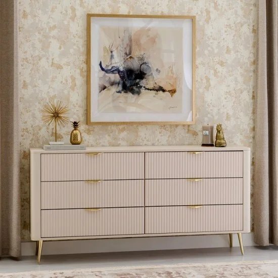 Комод Perfect Home Ланте / Lante з 6 шухлядами і золотими ніжками 6S/163 Беж (PFH-091105)