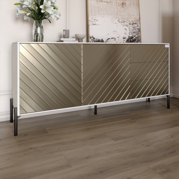 Комод з чорними металевими ніжками LION Амарант 168x40x76,5 см Бетон Style/Перламутровий металік (LION-041923) Комод з чорними металевими ніжками LION Амарант 168x40x76,5 см Бетон Style/Перламутровий металік (LION-041923)