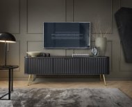 Тумба під телевізор Perfect Home Зова / Zova 3-дверна з золотими ніжками RTV168 Чорний (PFH-091369)
