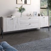 Тумба під телевізор з шухлядами LION Wood з чорними ніжками 160х65х40 см Самоа Димчастий (LION-043134)