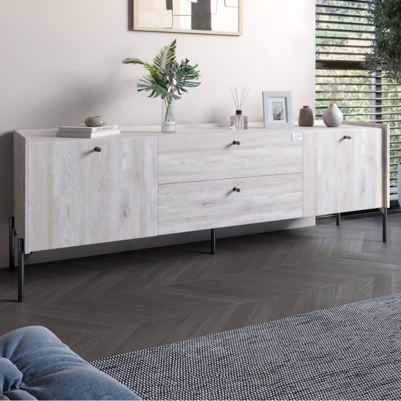 Тумба під телевізор з шухлядами LION Wood з чорними ніжками 160х65х40 см Самоа Димчастий (LION-043134) Тумба під телевізор з шухлядами LION Wood з чорними ніжками 160х65х40 см Самоа Димчастий (LION-043134)