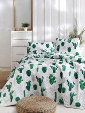 Покривало стьобане з наволочками Kaktus yesil зелений 200х220 см