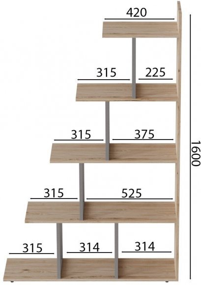 Етажерка Ferrum-decor Стелла 1600x1020x300 Сірий метал ДСП Дуб Сан-Марино (FRD-105492)