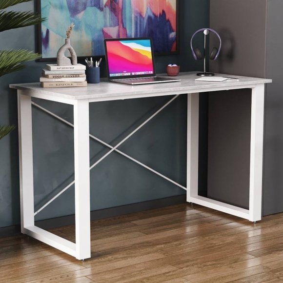 Письмовий стіл Ferrum-decor Драйв 750x1400x700 Білий метал ДСП Бетон 16 мм (FRD-103212)