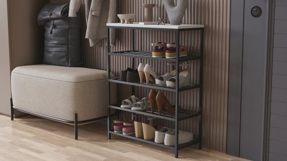 Полиця для взуття Слайм 4 Ferrum-decor 820x630x260 Чорний метал ДСП Біле 16 мм (FRD-105160)