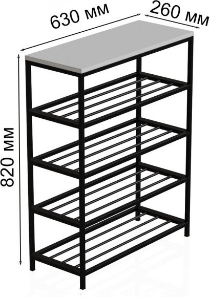 Полиця для взуття Слайм 4 Ferrum-decor 820x630x260 Чорний метал ДСП Біле 16 мм (FRD-105160)