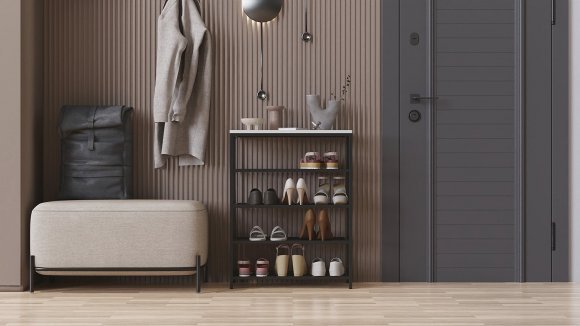 Полиця для взуття Слайм 4 Ferrum-decor 820x630x260 Чорний метал ДСП Біле 16 мм (FRD-105160)