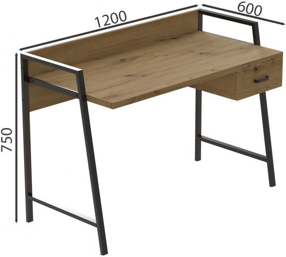 Письмовий стіл Ferrum-decor Комфорт 750x1200x600 Чорний метал ДСП Дуб Артизан 32 мм (FRD-103448)
