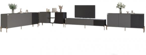 Комплект модульний для вітальні LION Грей 4 елементи з золотими металевими ніжками Антрацит/Асфальт (LION-042885) Комплект модульний для вітальні LION Грей 4 елементи з золотими металевими ніжками Антрацит/Асфальт (LION-042885)