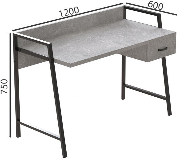 Письмовий стіл Ferrum-decor Комфорт 750x1200x600 Чорний метал ДСП Бетон 32 мм (FRD-103449)