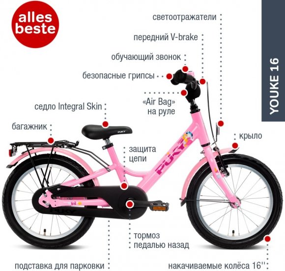 Двоколісний велосипед Youke 16-1 Alu 4234 pink