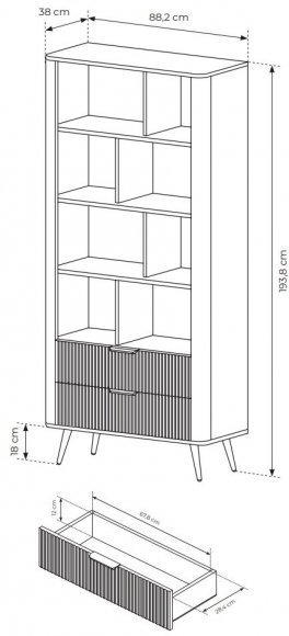 Стелаж Perfect Home Ланте / Lante 2S з 2 шухлядами і чорними ніжками Чорний (PFH-091104)