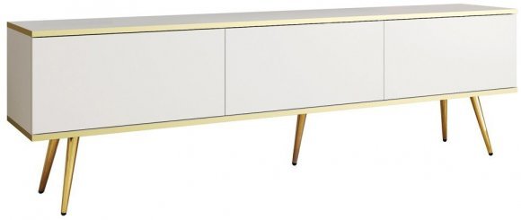 Тумба під телевізор Perfect Home Оро / Oro 3-дверна з золотими ніжками RTV175 Білий (PFH-091319)