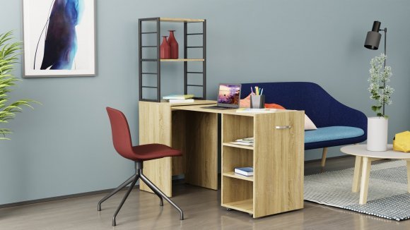 Стіл-тумба трансформер Смарт 4/2 з етажеркою Ferrum-decor 1430x1450x600 Чорний метал ДСП Дуб Сонома 16 мм (FRD-105133)