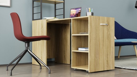 Стіл-тумба трансформер Смарт 4/2 з етажеркою Ferrum-decor 1430x1450x600 Чорний метал ДСП Дуб Сонома 16 мм (FRD-105133)