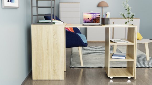 Стіл-тумба трансформер Смарт 4/2 з етажеркою Ferrum-decor 1430x1450x600 Чорний метал ДСП Дуб Сонома 16 мм (FRD-105133)