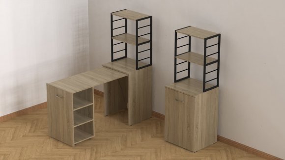 Стіл-тумба трансформер Смарт 4/2 з етажеркою Ferrum-decor 1430x1450x600 Чорний метал ДСП Дуб Сонома 16 мм (FRD-105133)