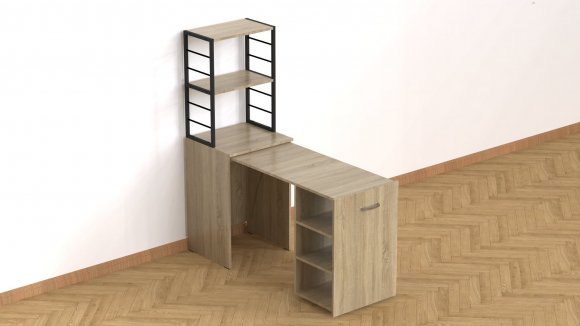 Стіл-тумба трансформер Смарт 4/2 з етажеркою Ferrum-decor 1430x1450x600 Чорний метал ДСП Дуб Сонома 16 мм (FRD-105133)