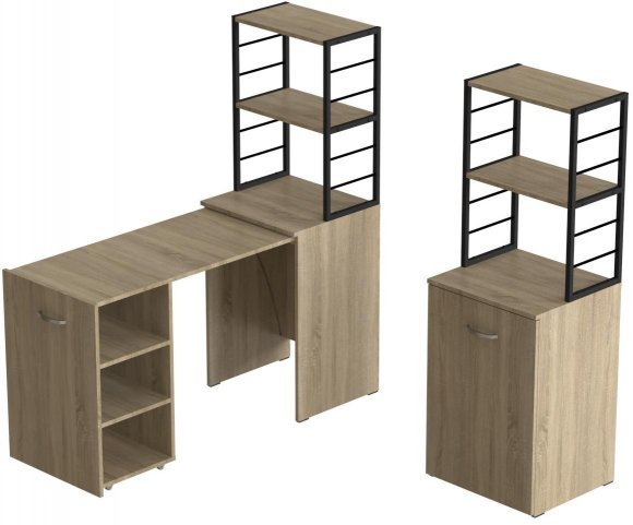 Стіл-тумба трансформер Смарт 4/2 з етажеркою Ferrum-decor 1430x1450x600 Чорний метал ДСП Дуб Сонома 16 мм (FRD-105133)