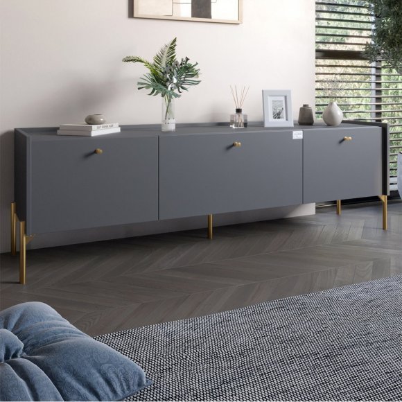 Тумба під телевізор на 3 шухляди LION Wood з золотими ніжками 160х65х40 см Антрацит (LION-042987) Тумба під телевізор на 3 шухляди LION Wood з золотими ніжками 160х65х40 см Антрацит (LION-042987)