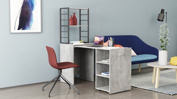Стіл-тумба трансформер Смарт 4/2 з етажеркою Ferrum-decor 1430x1450x600 Чорний метал ДСП Бетон 16 мм (FRD-105135) Стіл-тумба трансформер Смарт 4/2 з етажеркою Ferrum-decor 1430x1450x600 Чорний метал ДСП Бетон 16 мм (FRD-105135)