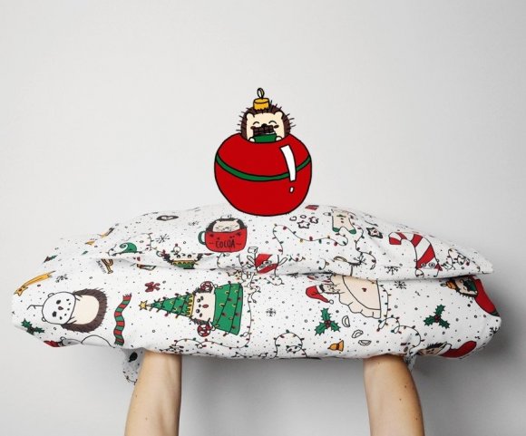 Дитяча постіль наволочка та підковдра Різдвяні їжачки lullalove-9525 Дитяча постіль наволочка та підковдра Різдвяні їжачки lullalove-9525