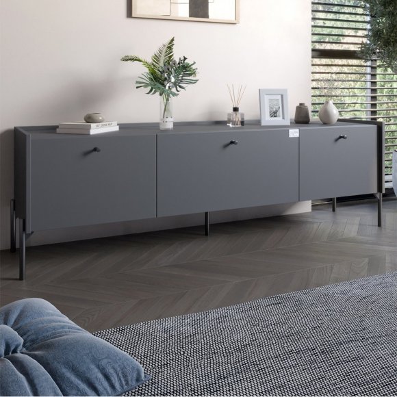 Тумба під телевізор на 3 шухляди LION Wood з чорними ніжками 160х65х40 см Антрацит (LION-043092) Тумба під телевізор на 3 шухляди LION Wood з чорними ніжками 160х65х40 см Антрацит (LION-043092)