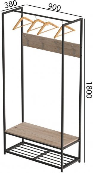 Вішалка модульна підлогова Ferrum-decor Треліс 13 180x90x38 чорний ДСП Дуб Сан-Марино 16мм (FRD-104326)