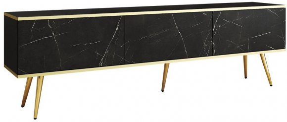 Тумба під телевізор Perfect Home Оро / Oro 3-дверна з золотими ніжками RTV175 Чорний мармур роял (PFH-091322) Тумба під телевізор Perfect Home Оро / Oro 3-дверна з золотими ніжками RTV175 Чорний мармур роял (PFH-091322)
