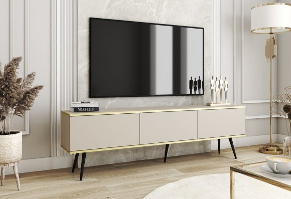 Тумба під телевізор Perfect Home Оро / Oro 3-дверна з чорними ніжками RTV175 Бежевий (PFH-091337)