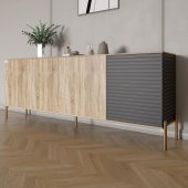 Комод на золотих металевих ніжках LION Грей 204x38x76,5 см Дуб сонома/Асфальт (LION-042669) Комод на золотих металевих ніжках LION Грей 204x38x76,5 см Дуб сонома/Асфальт (LION-042669)