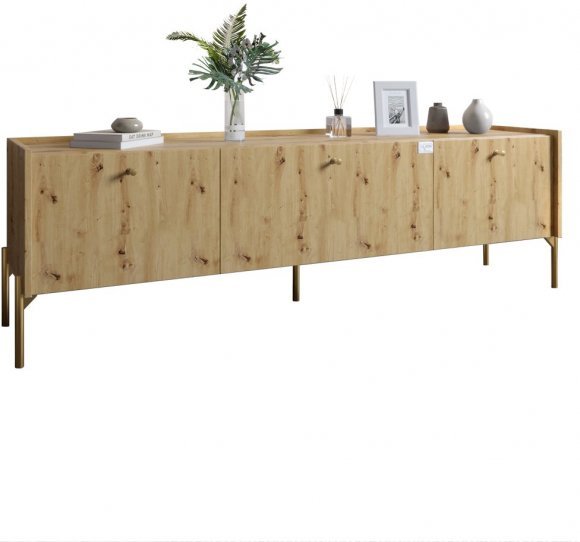 Тумба під телевізор на 3 шухляди LION Wood з золотими ніжками 160х65х40 см Дуб Артизан (LION-042992)