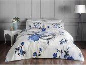 Постільна білизна сатин Delux Vella mavi v01 синій євро 200х220 см