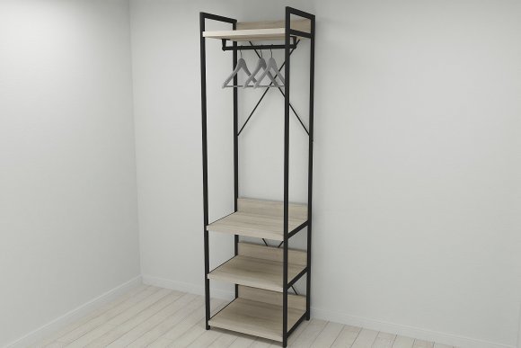 Шафа Гардероб Уні секція 3 серії Конект Ferrum-decor 220x60x50см Чорний метал ДСП Дуб Сонома 32 мм (FRD-104525)