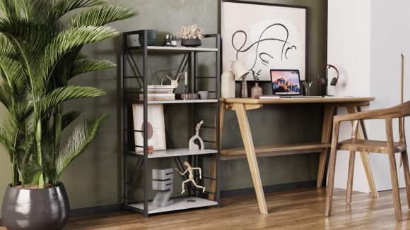 Етажерка 4/60 Ferrum-decor Серії Конект 120x60x28 чорний ДСП Бетон 16мм (FRD-105552) Етажерка 4/60 Ferrum-decor Серії Конект 120x60x28 чорний ДСП Бетон 16мм (FRD-105552)
