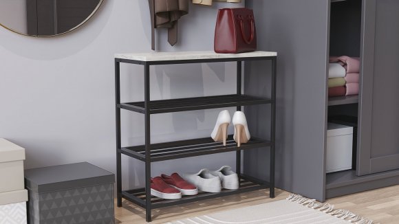 Полиця для взуття Слайм 3 Ferrum-decor 635x630x260 Чорний метал ДСП Бетон 16 мм (FRD-106838)